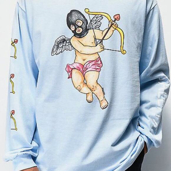 Salem7 Baby Blue Long Sleeve Graphic Masked Cupid T-shirt size Medium - Picture 1 of 8